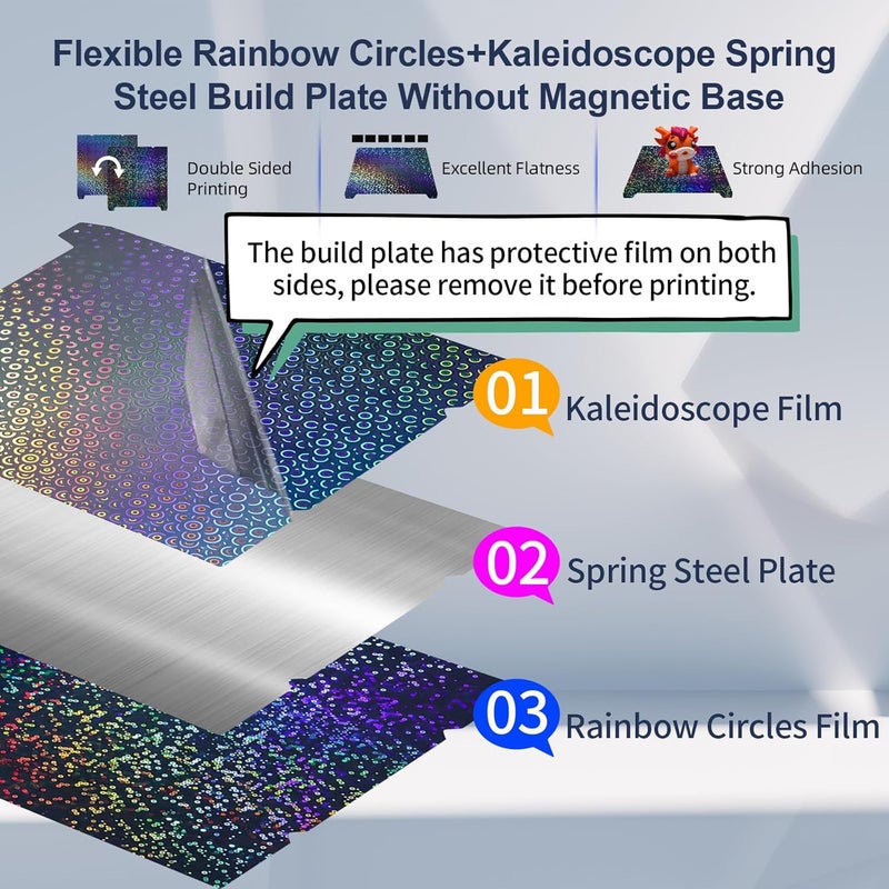 IdeaFormer-3D لوحة بناء K1 ماكس 310x315 مم، دوائر قوس قزح ناعمة + سرير كاليودوسكوب PEK بدون قاعدة مغناطيسية لطابعة Creality K1 Max/Ender 3 V3 Plus 3D - Image 2